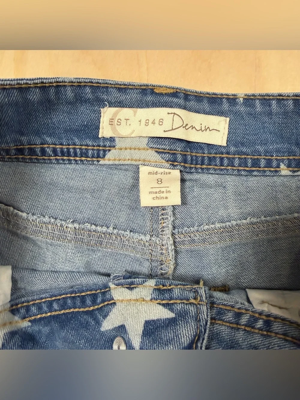 Est 1946 Denim American Flag Shorts Light Blue Denim Size 8